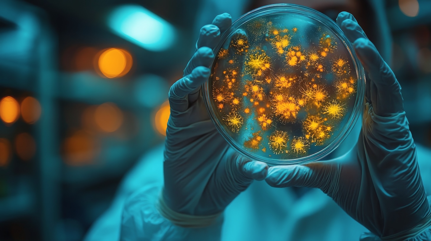 researcher-analyzes-petri-dish-containing-microbial-growth_54416636